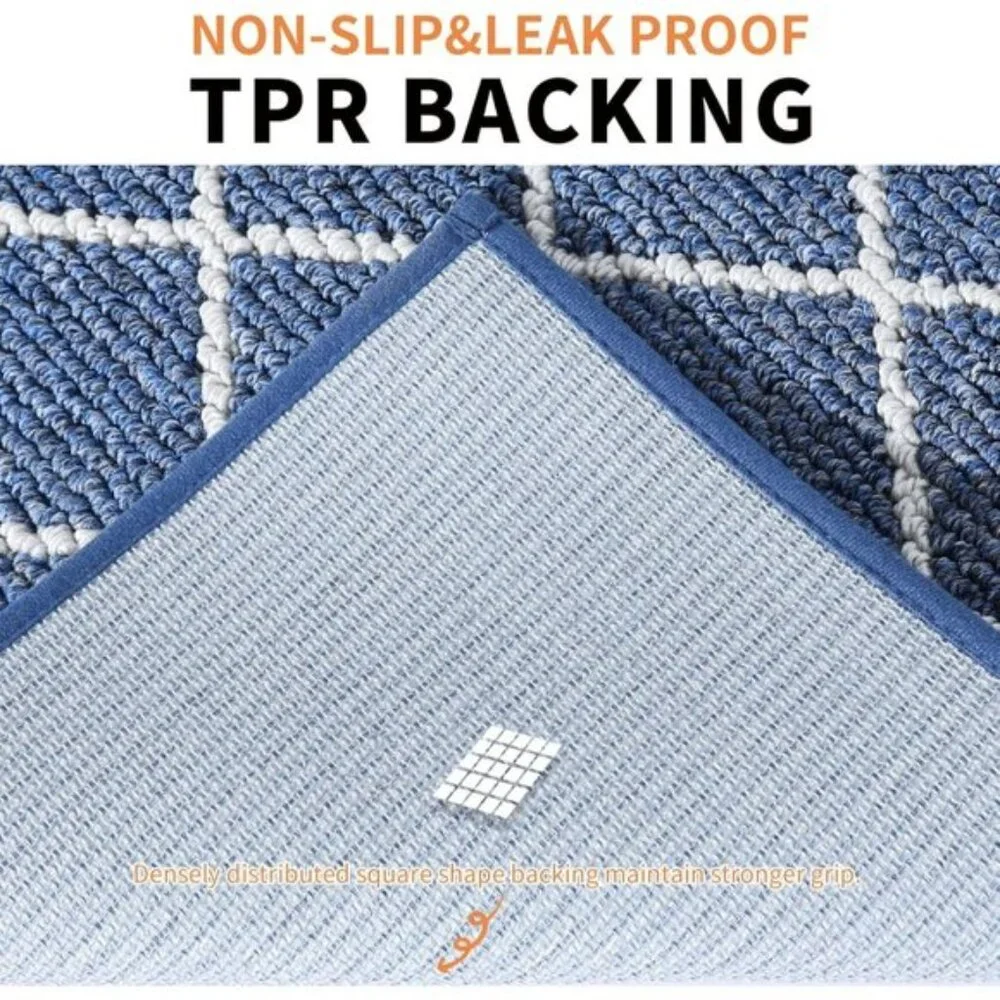 New Set of 2 Navy Blue Kitchen Rug, Washable, Non-Slip, Absorbent Floor Rugs